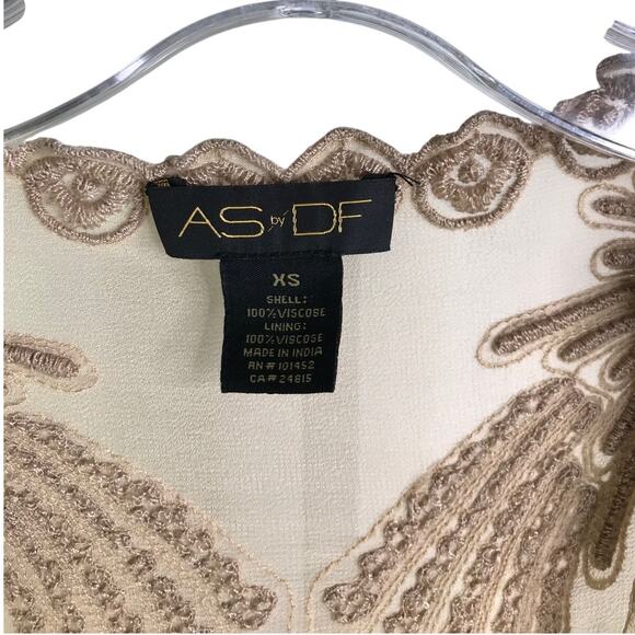 AS by DF Top Womens Size XS Tan Deep V-Neck Sleeveless Embroidered - Picture 2 of 6